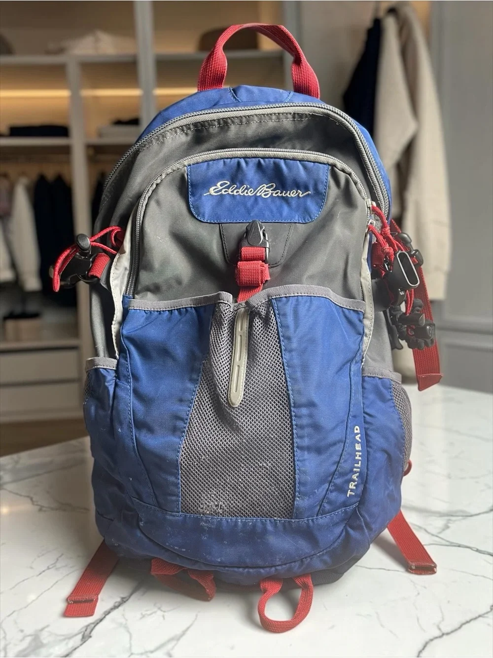 Eddie Bauer Blue, Gray and Red Trailhead Backpack